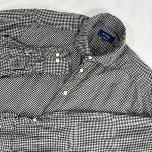 Eton Shirt Mens 17 (43) XL Gray Plaid Button Up Contemporary Lightweight Flannel